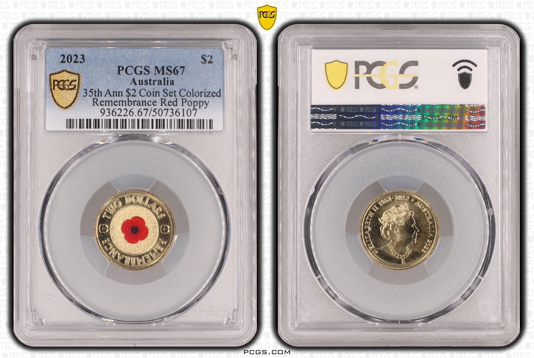 35th Ann $2 Coin Set Colorized Remembrance Red Poppy , Two Dollar, 2023, PCGS MS67