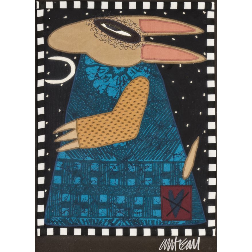 Chris Roberts Antieau ''A Rabbit in a Dress'' Fabric Art