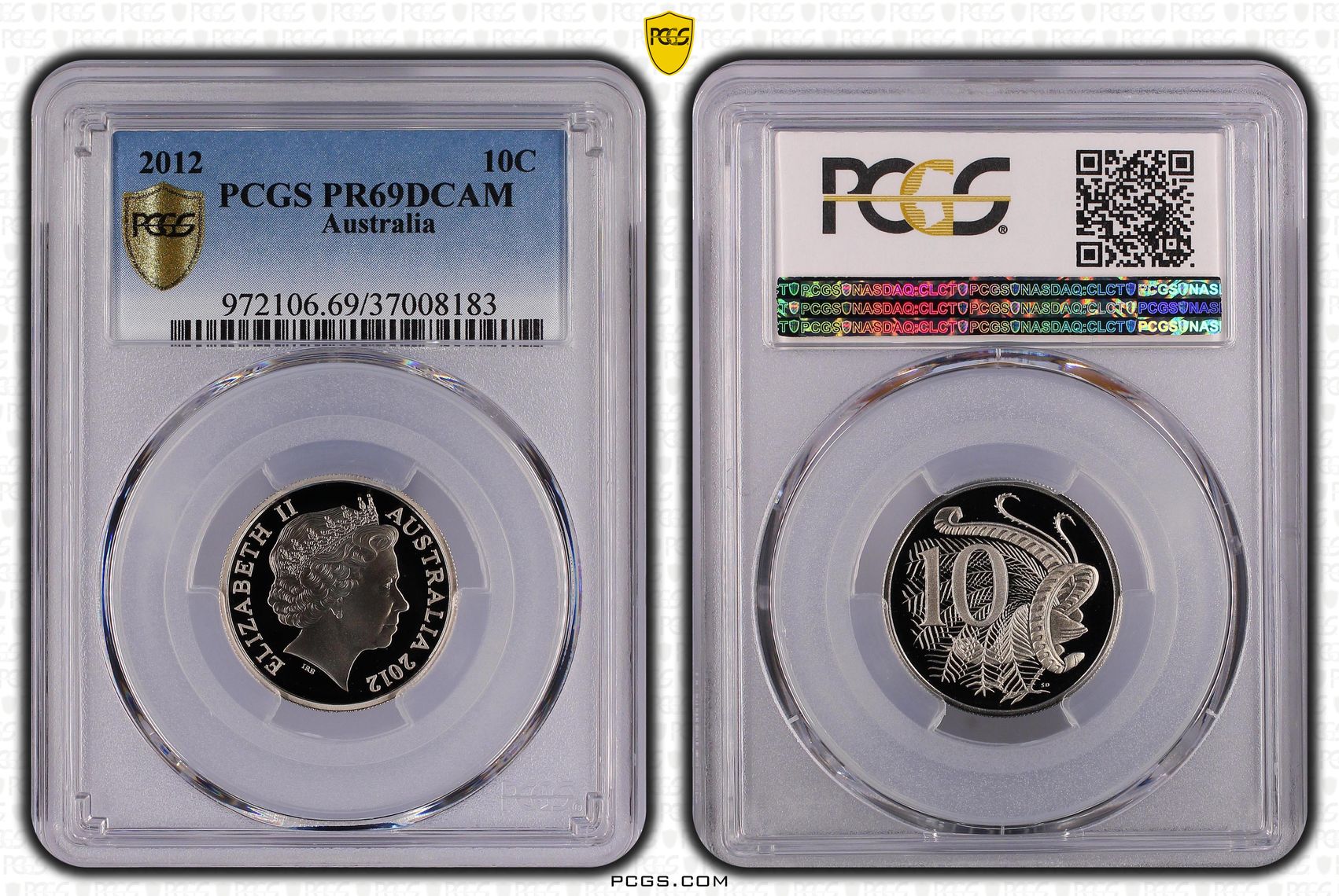 Elizabeth II, Ten Cent, 2012, PCGS PR69DCAM