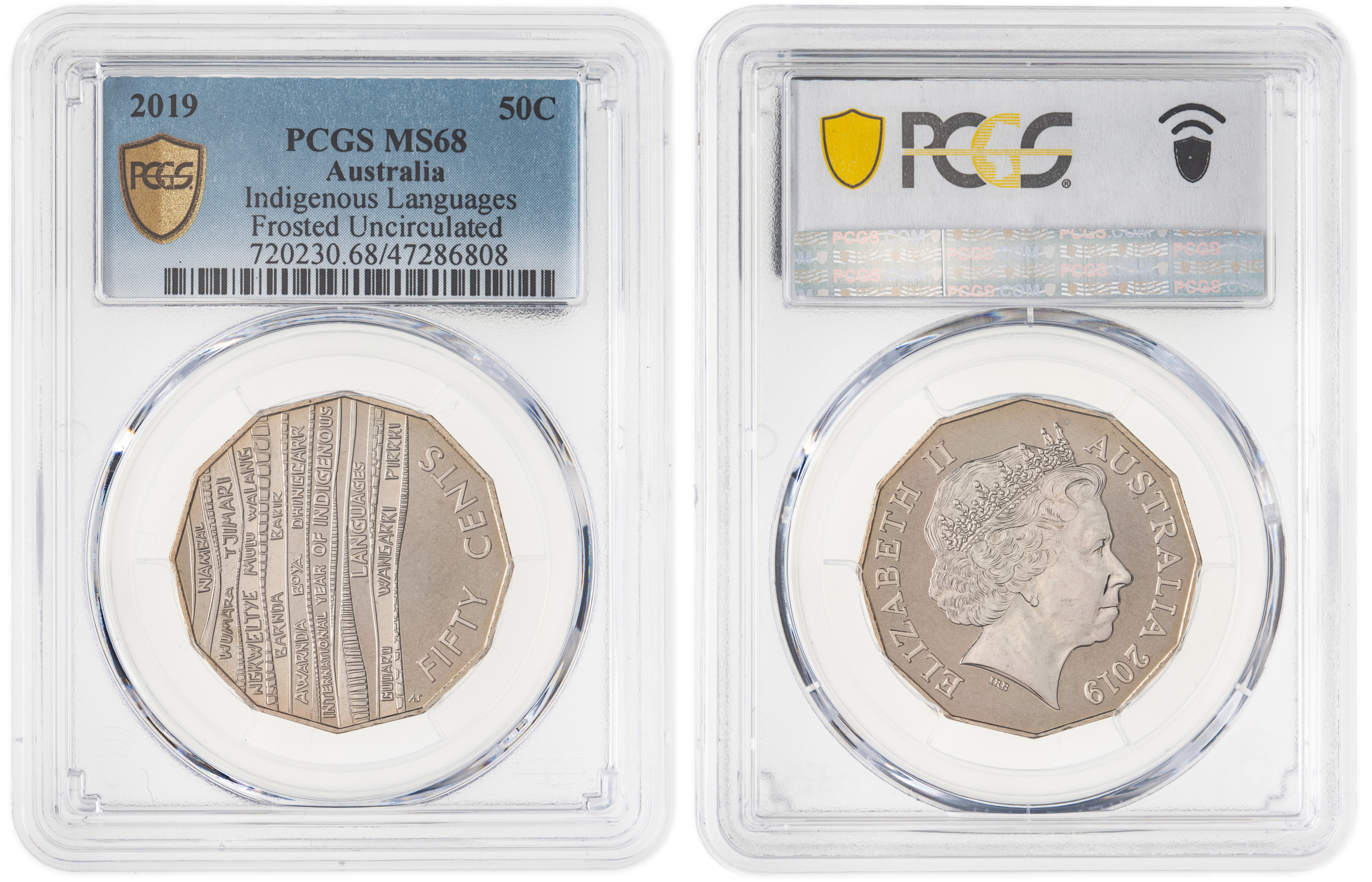 266 · Elizabeth II, Indigenous Languages Frosted Uncirculated, Fifty Cent, 2019, PCGS MS68