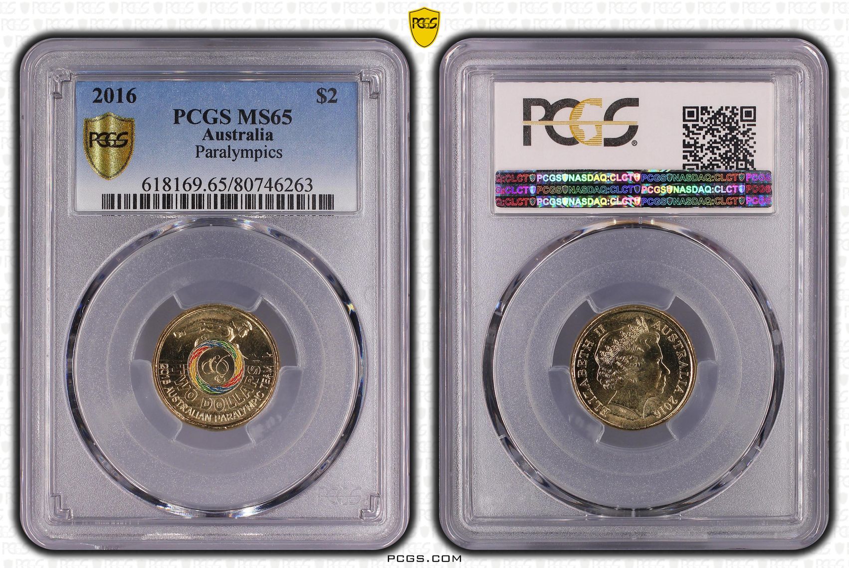 Elizabeth II, Paralympics Colorized, Two Dollar, 2016, PCGS MS65