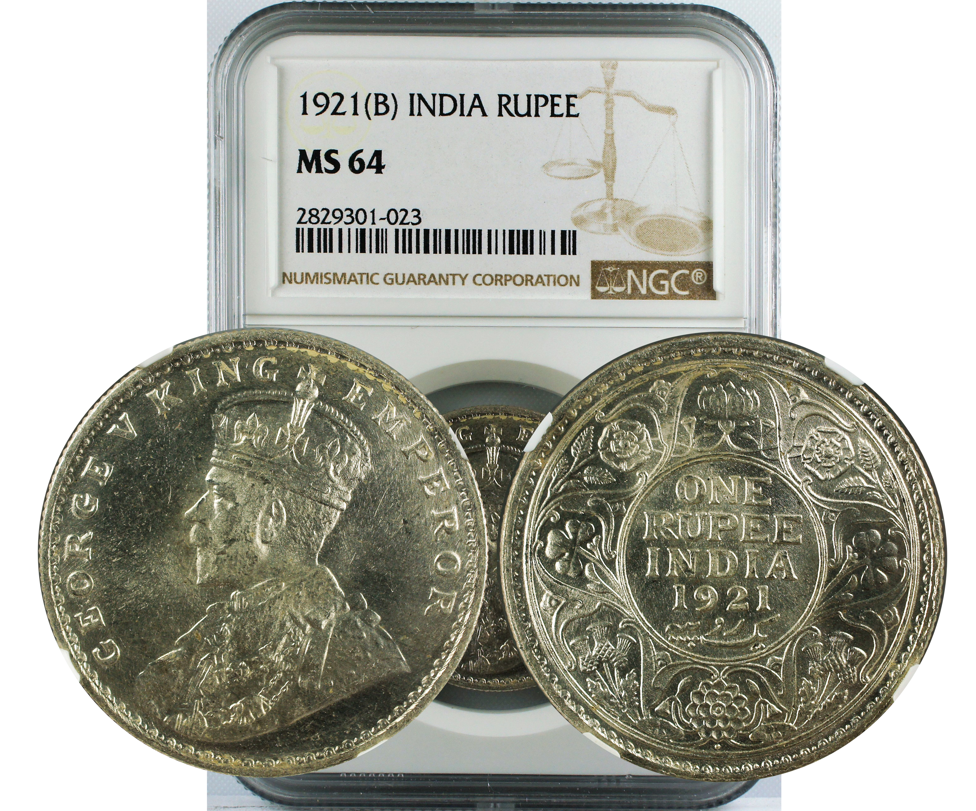 1921 B INDIA RUPEE MS64