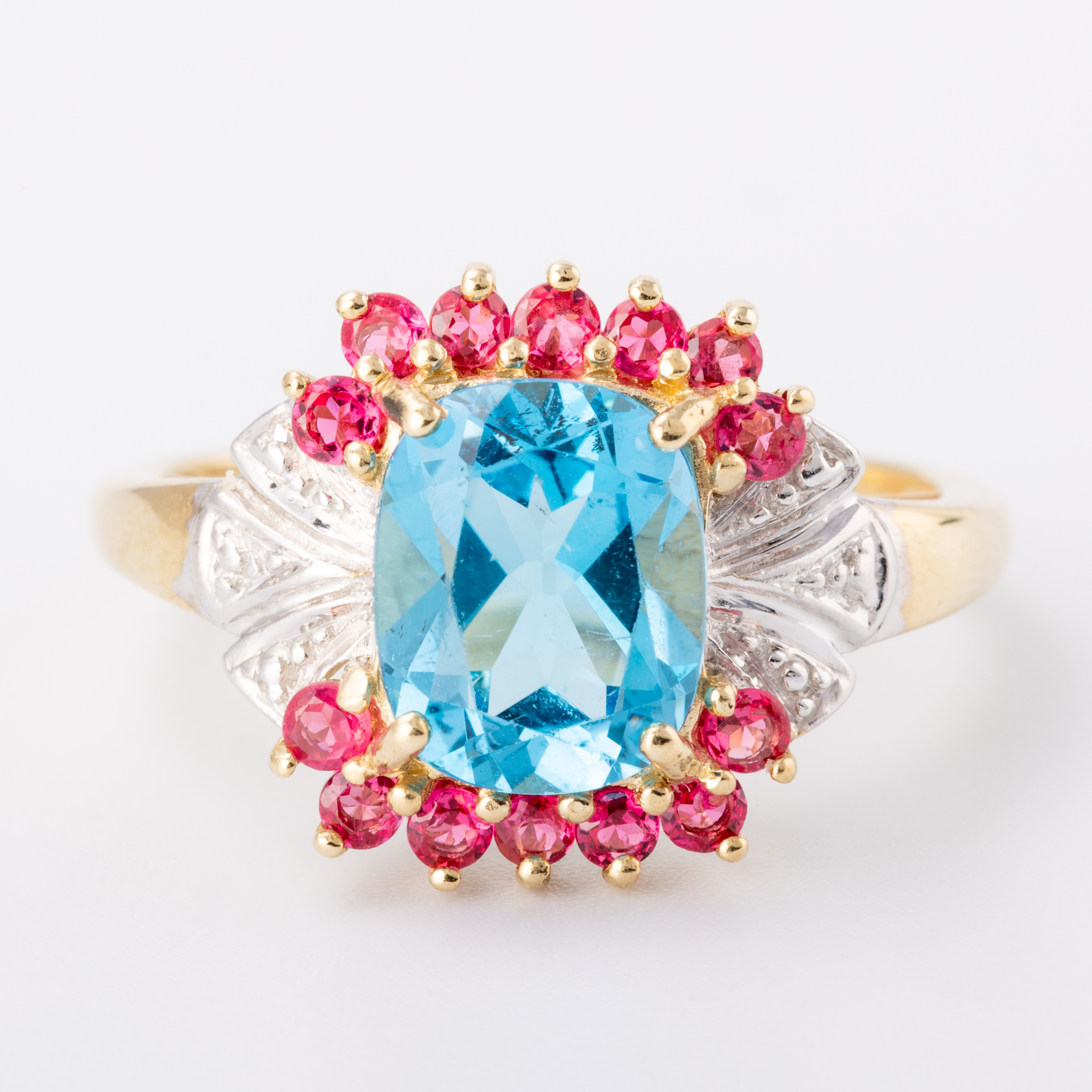 Topaz & Pink Stone Ring 9ct Gold