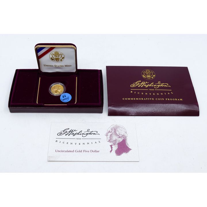 1999 Washington Bicentennnial $5 Gold Coin in Case