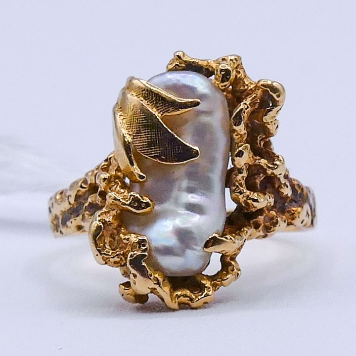 Ladies 14k Baroque Pearl Organic Ring Size 6.5 - 4.6 grams