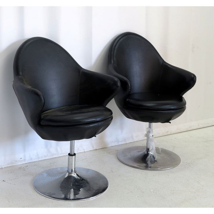 PAIR OF VINYL UPHOLSTERED SWIVEL CHAIRS