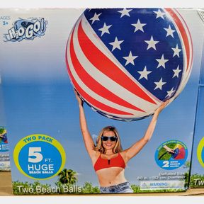 2 FIVE FOOT BEACH BALLS (STARS AND STRIPES) (MULTI COLOR) ONE OF EACH HUGE