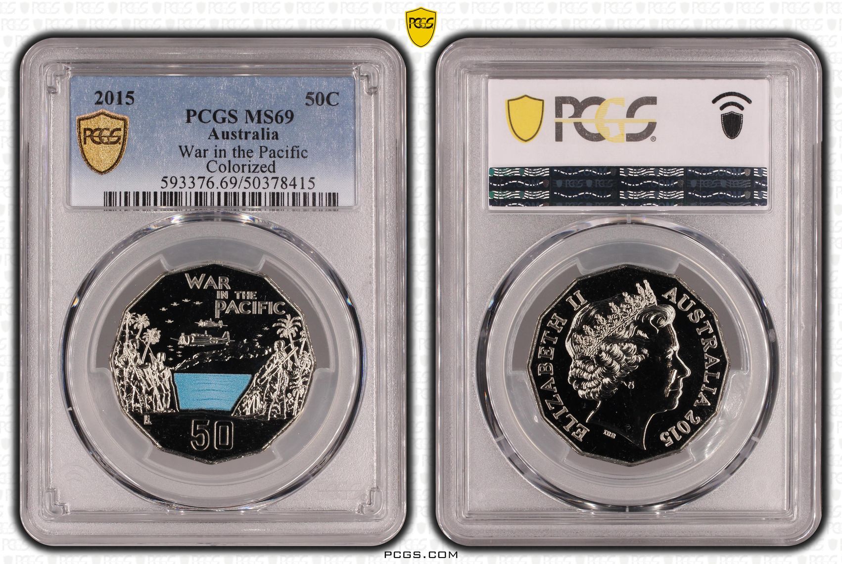War in the Pacific Colorized, Fifty Cent, 2015, PCGS MS69