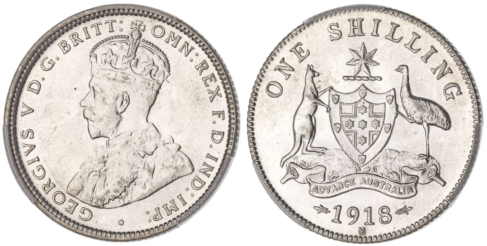 George V, Shilling, 1918-M, PCGS MS 63
