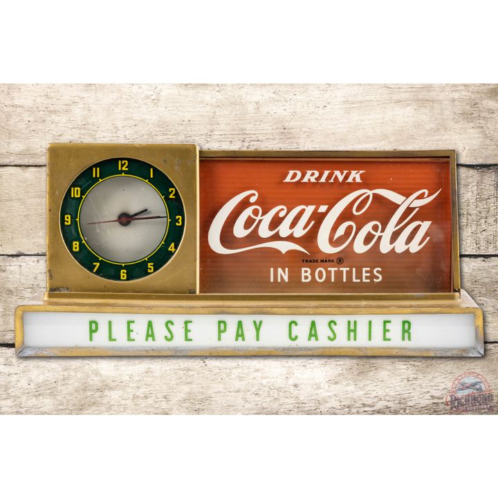 Drink Coca Cola In Bottles Please Pay Cashier Lighted Counter Clock Sign