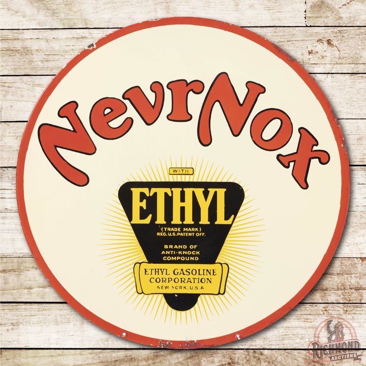 30" Nevr-Nox w/ Ethyl Double Sided Porcelain Sign TAC 9