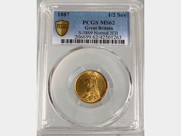 1887 VICTORIA JUBILEE HEAD LONDON MINT GOLD HALF SOVEREIGN MS62