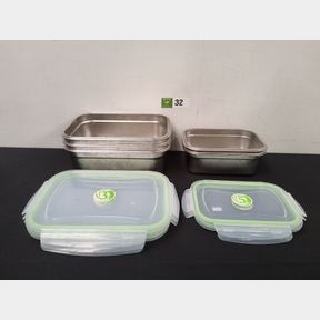 Stainless steel storage containers with plastic lids