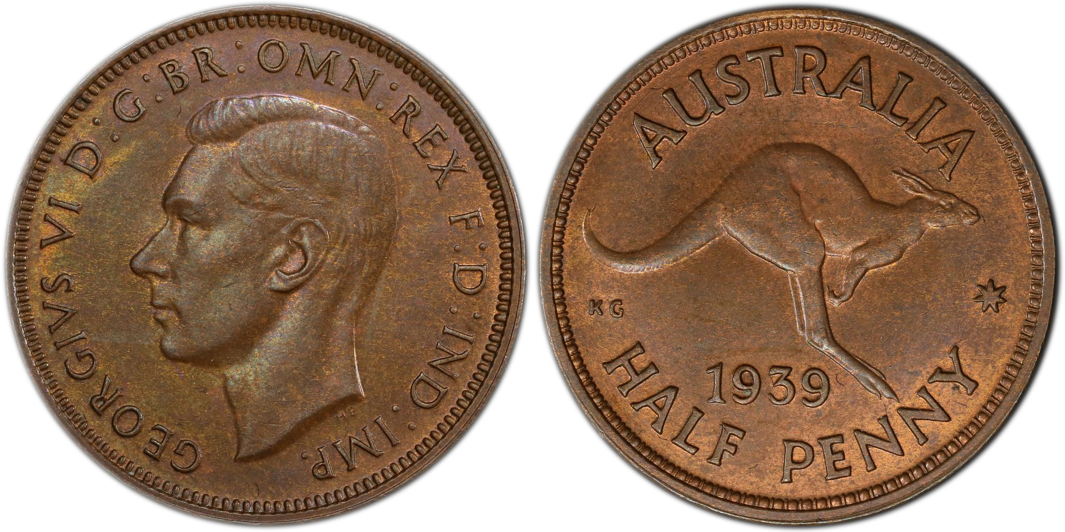 George VI, Kangaroo Reverse , Halfpenny, 1939, PCGS MS64BN
