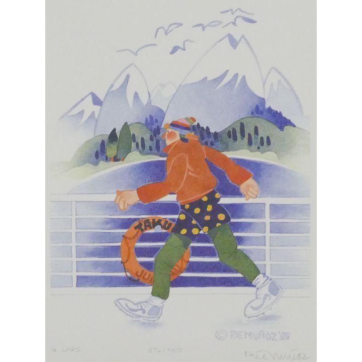 Rie Munoz "16 Laps" 1995 Signed Print 12.5" x 10.25" Sheet.