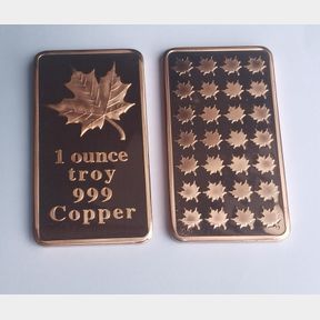 (12) 1 OZ COPPER .999 MAPLE LEAF CMC MINT BARS