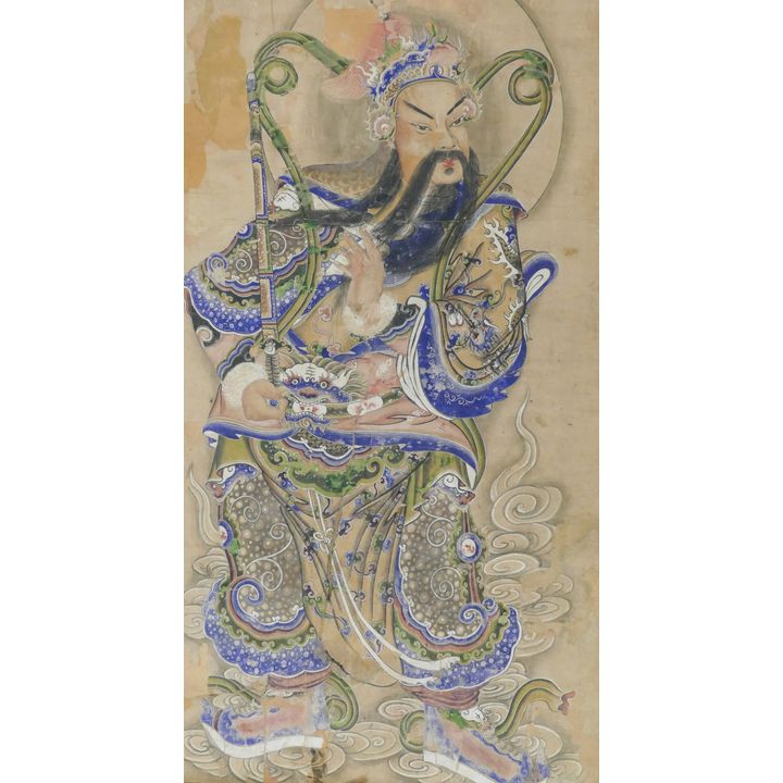 2pc Chinese Qing Folk Art Deity Scroll Paintings