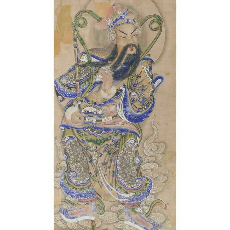 2pc Chinese Qing Folk Art Deity Scroll Paintings