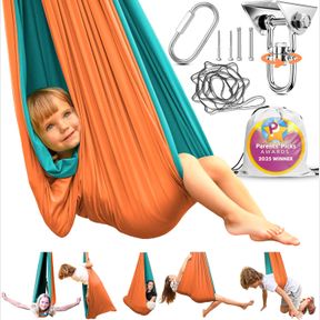 SENSORY SWING INDOOR OUTDOOR WITH 360 HARDWARE - HOLDS UP TO 220 LBS - CALMING THERAPY SWING FOR KIDS & ADULTS - HELPS WITH ADHD,
