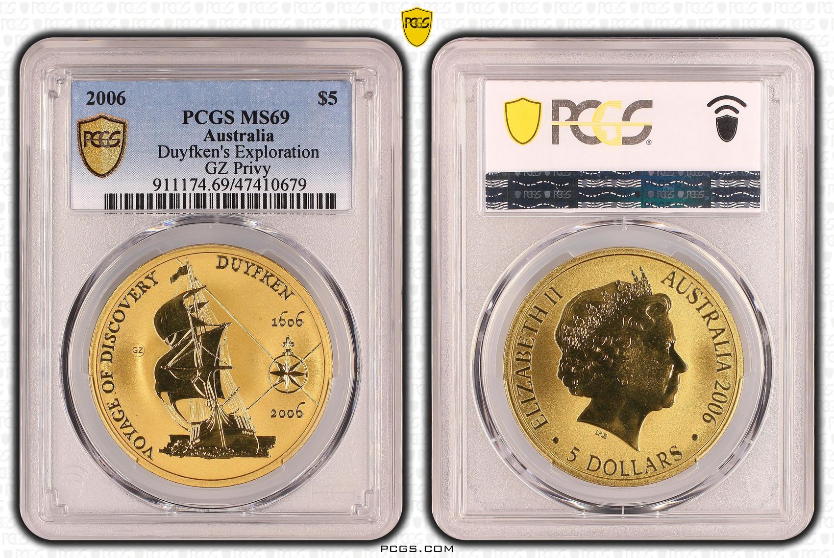 494 · Elizabeth II, Duyfken's Exploration, Five Dollar, 2006, PCGS MS69