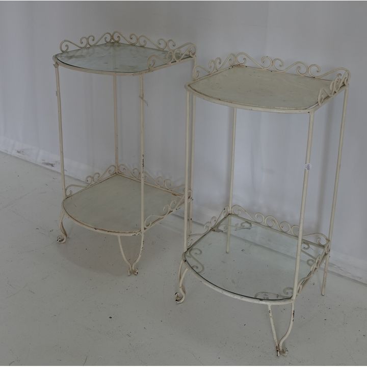 PAIR OF METAL TWO-TIER SIDE TABLES