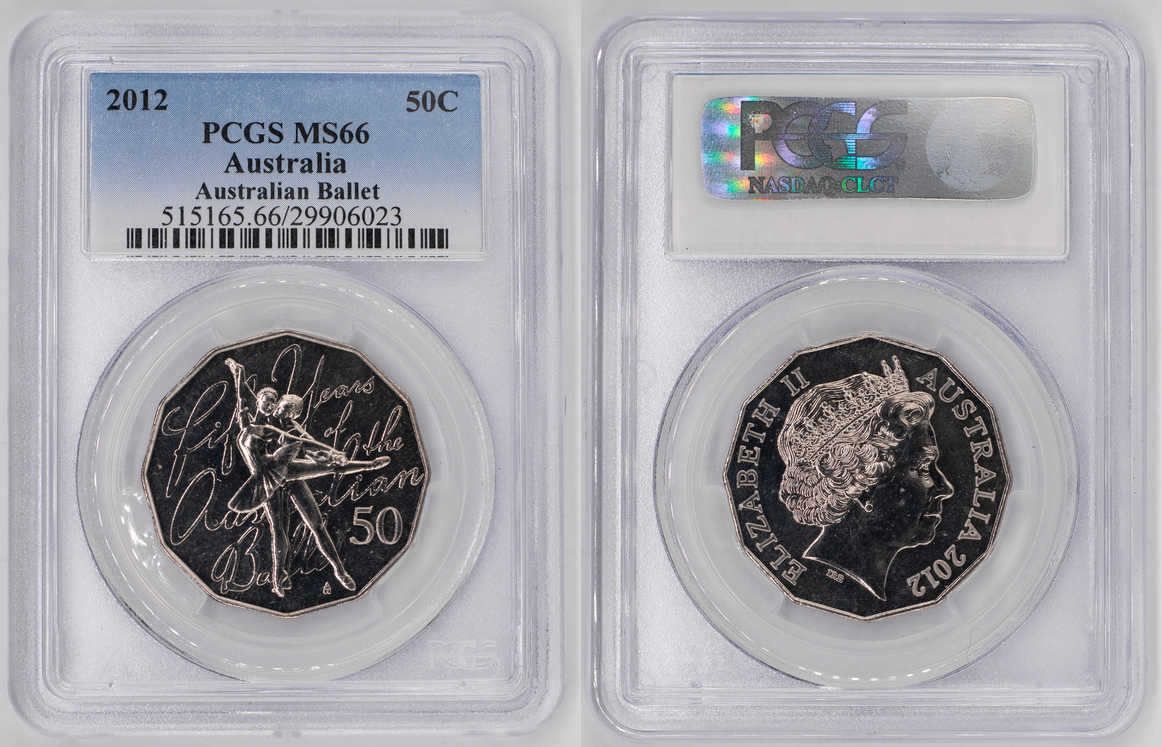 Elizabeth II, Australian Ballet, Fifty Cent, 2012, PCGS MS66