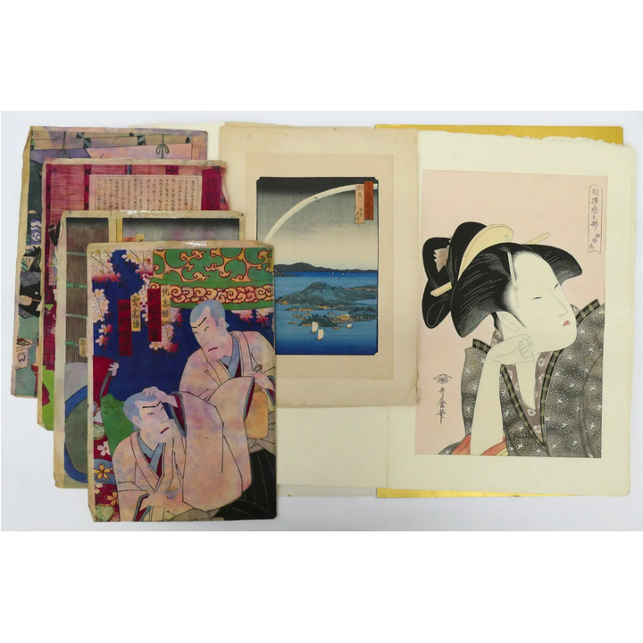 6pc Japanese Woodblock Prints- largest 15.75x10.5'' sheet