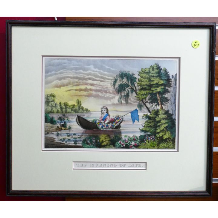 Antique Currier & Ives 'The Morning of Life' Lithograph Framed- 16x19''