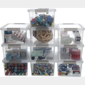 10 PCS CITYLIFE 1.3 QT 10 PACK SMALL STORAGE BINS PLASTIC STORAGE CONTAINER STACKABLE BOX WITH LIDS FOR ORGANIZING, CLEAR WHITE