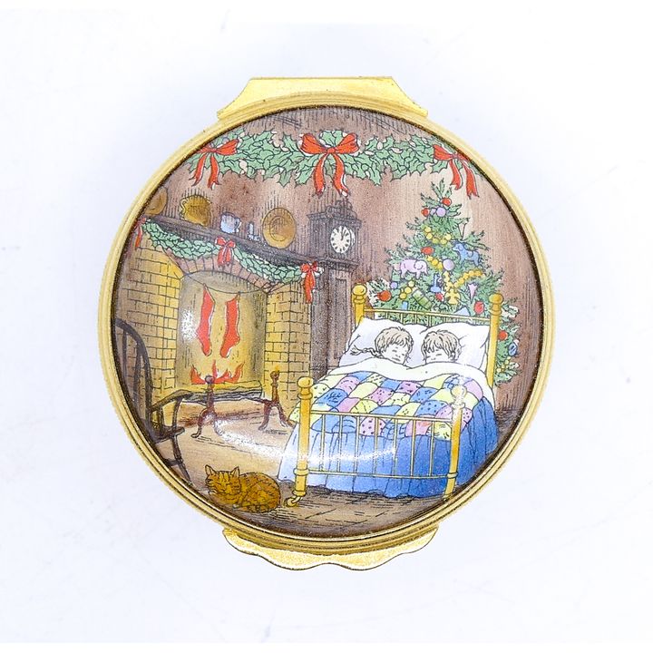 Halcyon Days Neiman Marcus Christmas 1986 Enameled Box 1'' x 2''