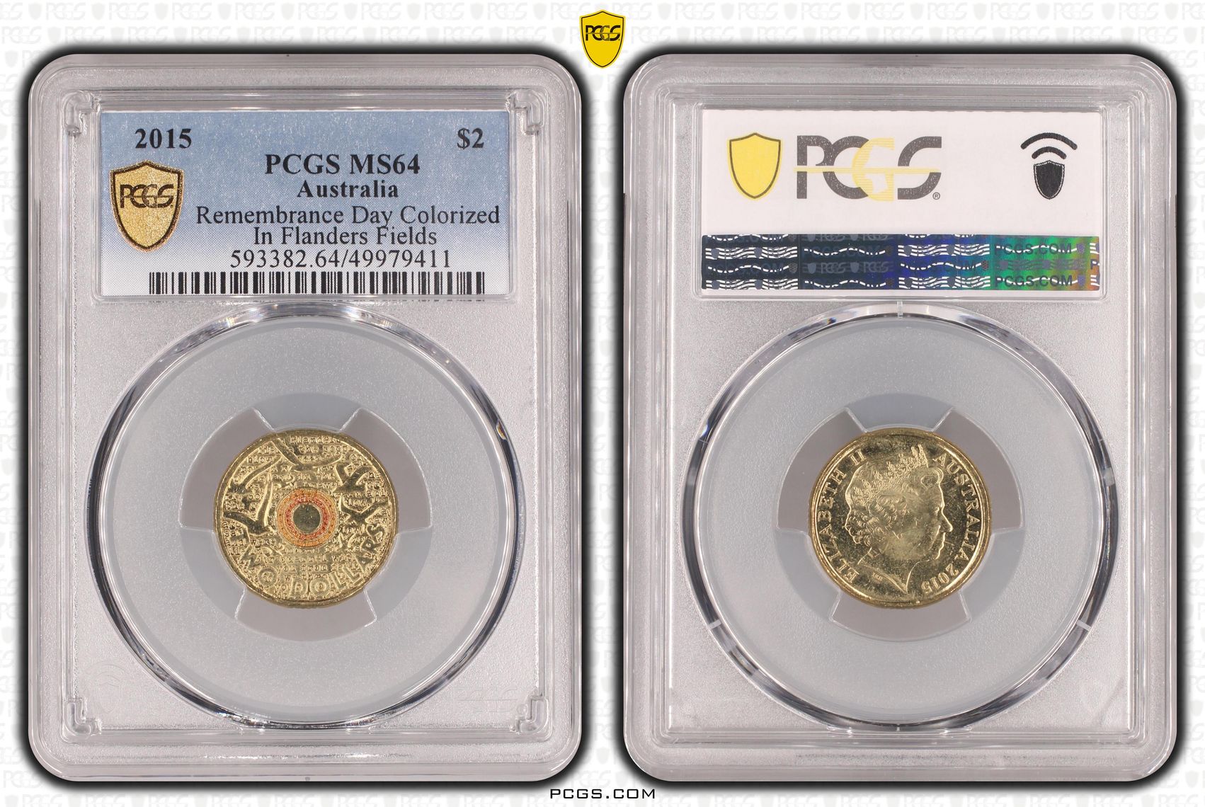 Remembrance Day Colorized - In Flanders Fields, Two Dollar, 2015, PCGS MS64