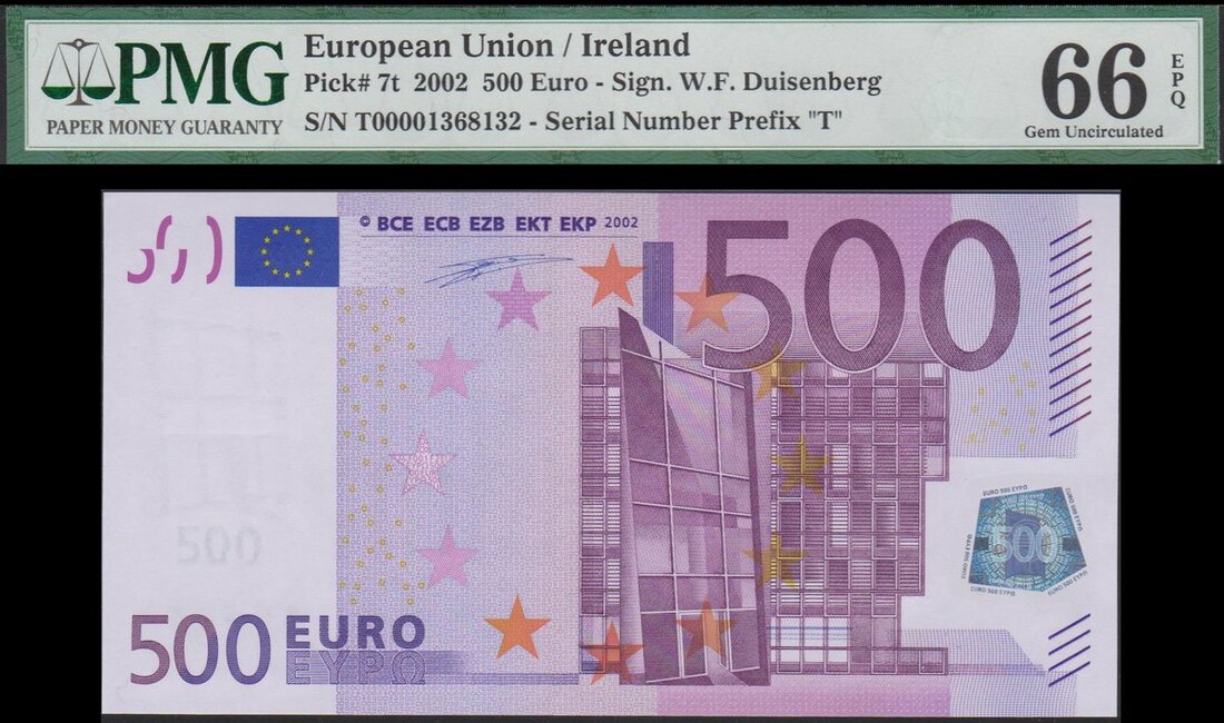 Ireland, European Union, 500 Euro, 2002, serial number T00001368132 ...