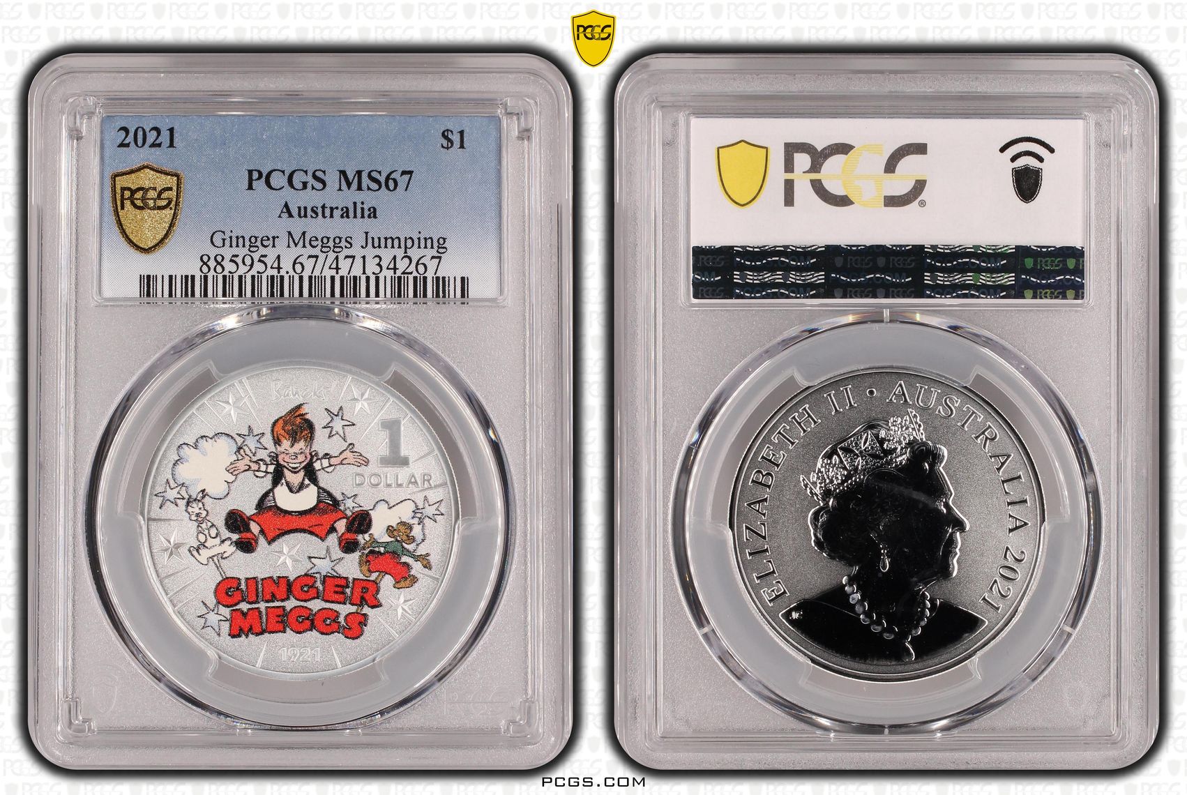 Ginger Meggs Jumping , One Dollar, 2021, PCGS MS67