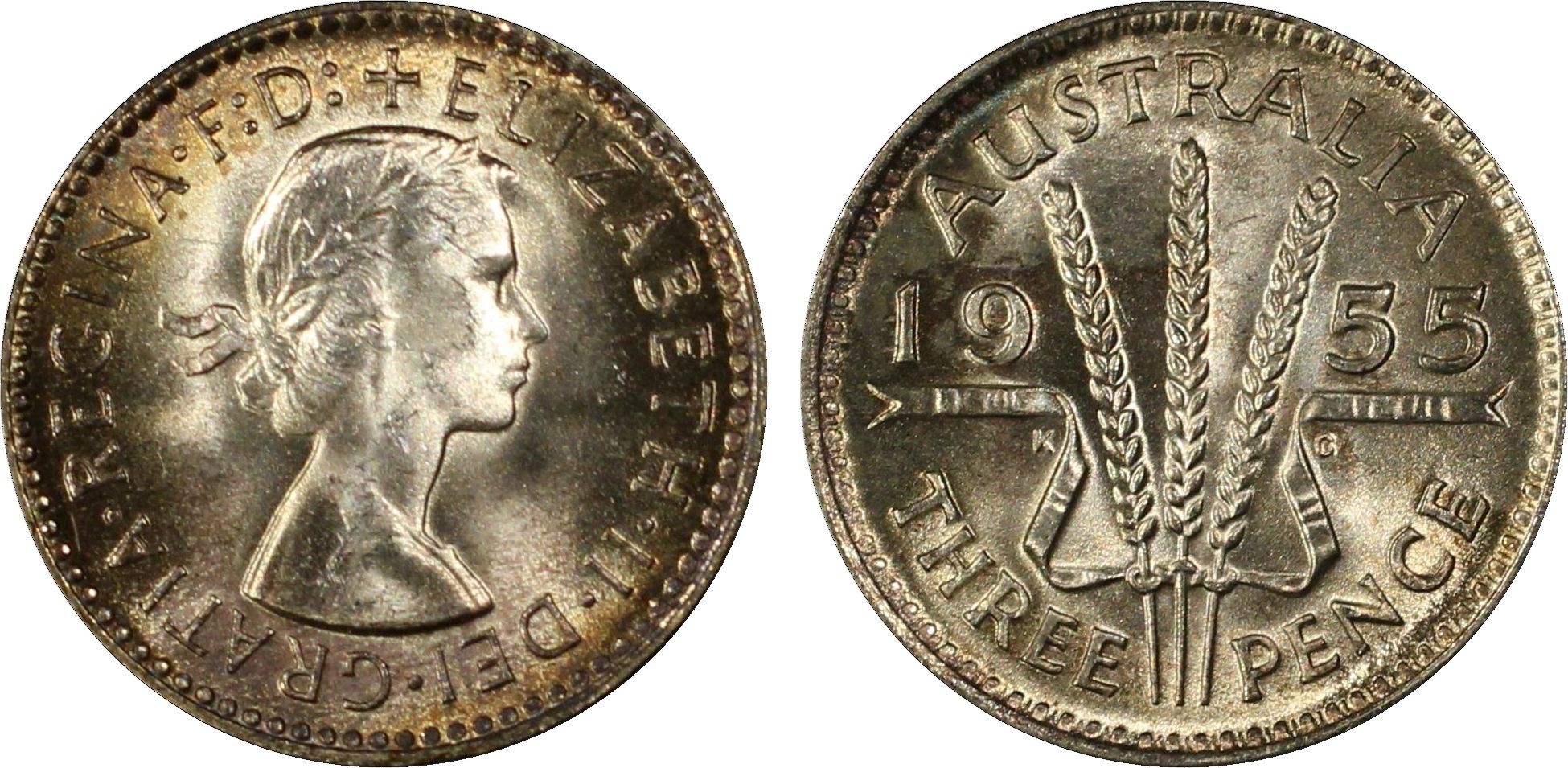 1955(m) Australia Threepence PCGS - MS65 -367