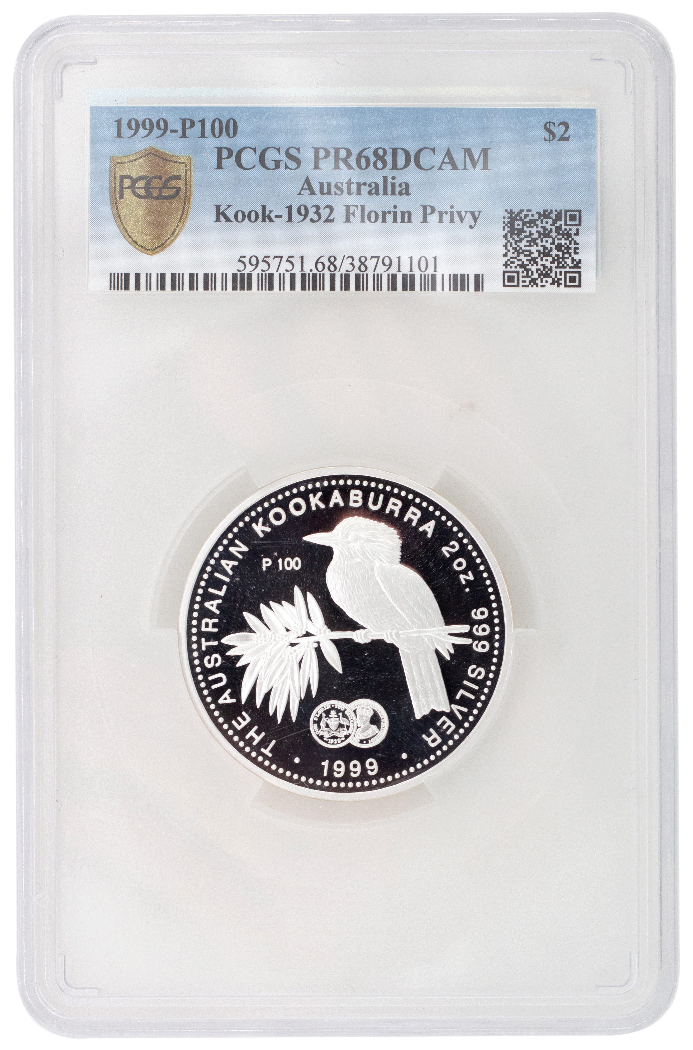 Elizabeth II, 2oz Kookaburra, Two Dollars, 1999, PCGS