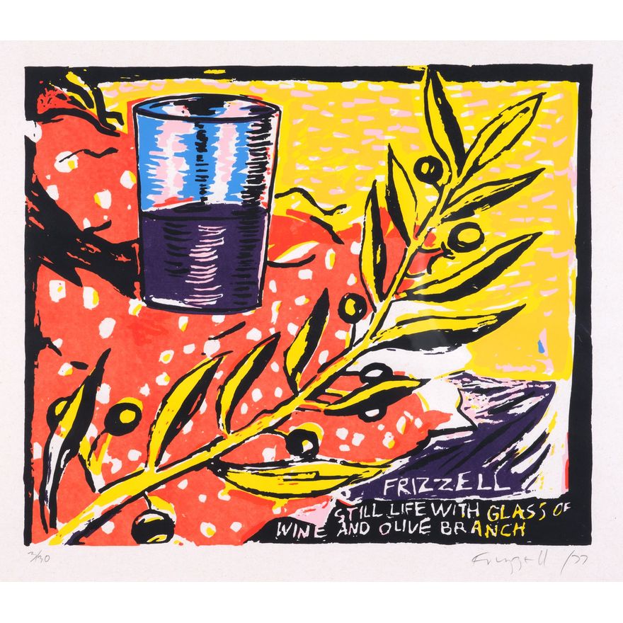 Dick Frizzell 'Still Life with Glass of Wine and Olive Branch'