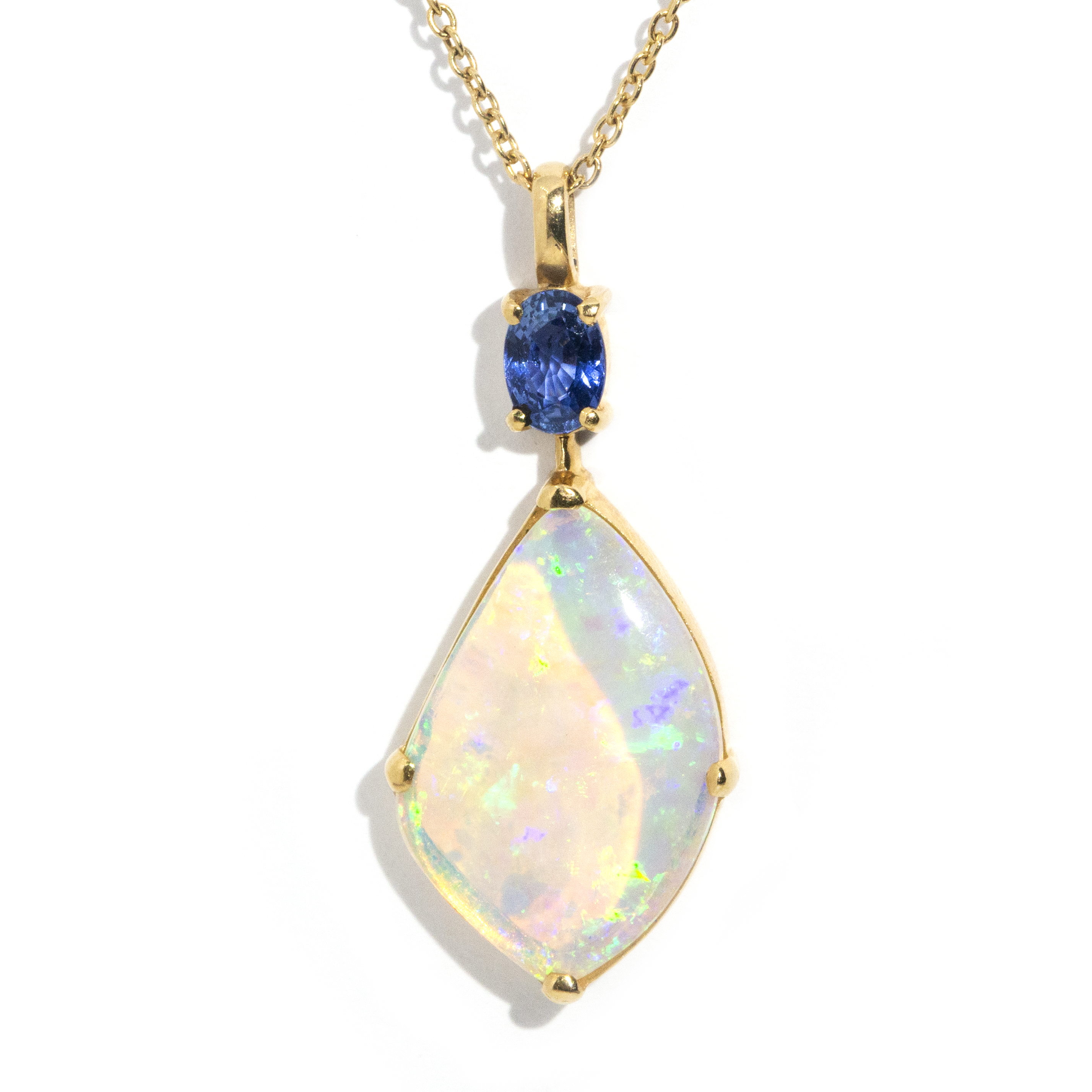 160 · 9 Carat Yellow Gold Crystal Opal and Sapphire Necklet
