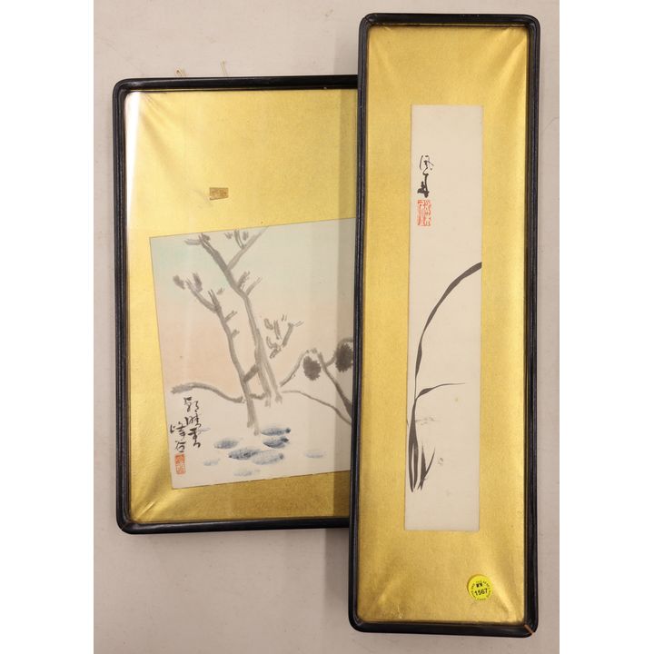 2pc Old Japanese Shikish Board Paintings Framed 15'' to 20''