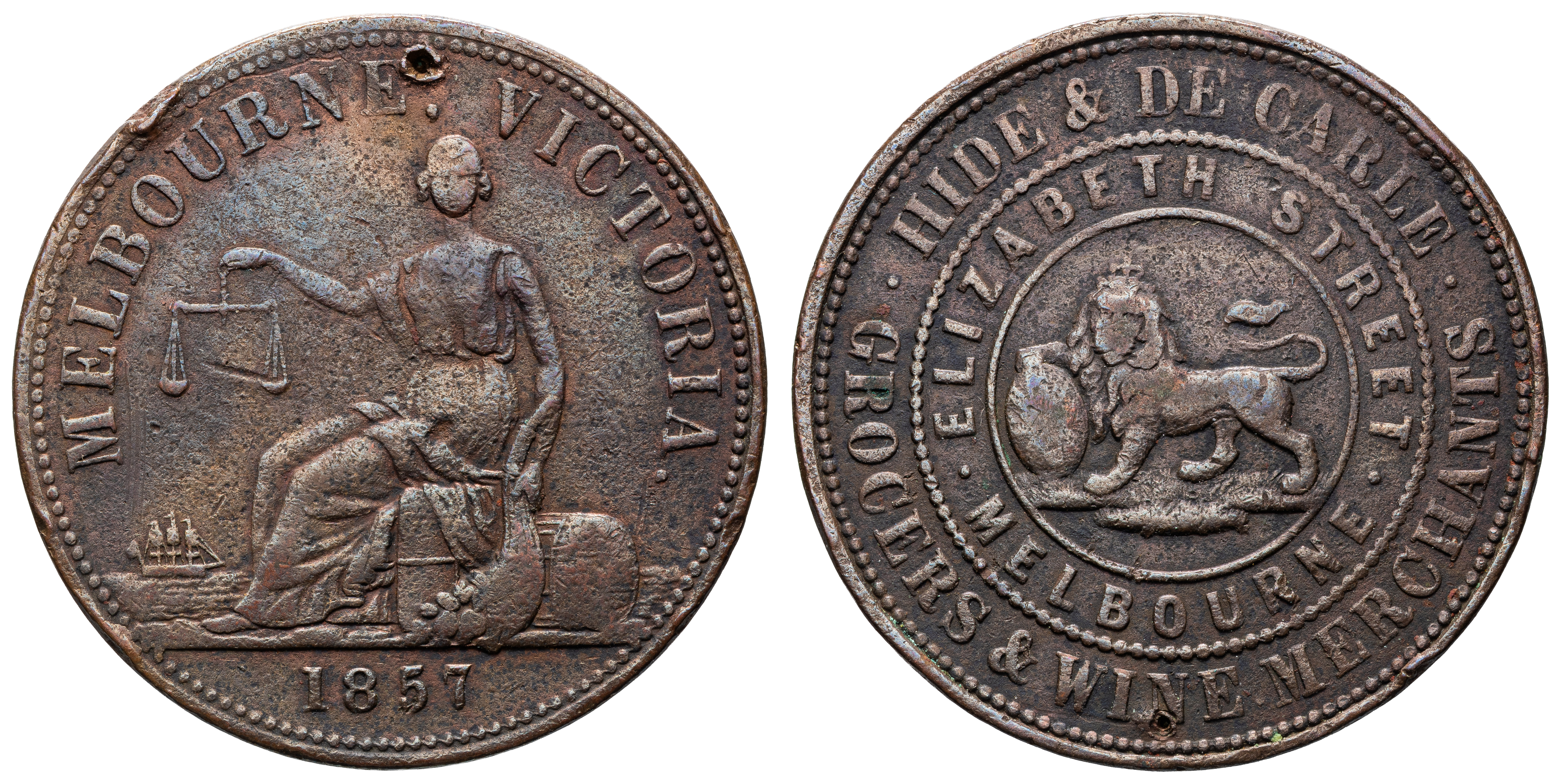 A.107 - Hide & DeCarle, Melbourne, VIC, Penny, 1857, F