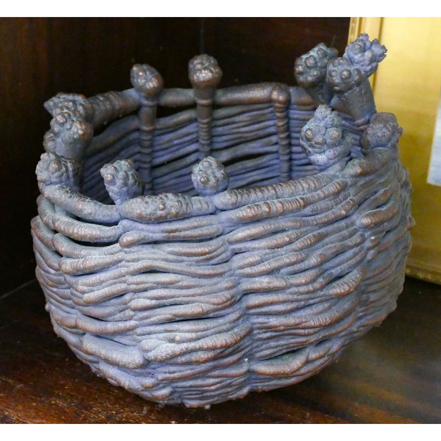 Modern Bronze Woven Basket Sculpture 8''