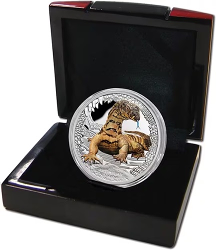 2016 Perth Mint $1 1oz Silver Coloured Goanna Coin - Remarkable Reptiles, Box&COA
