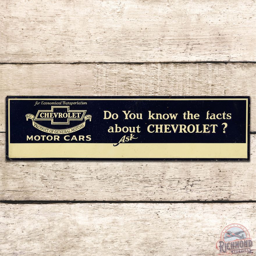 Chevrolet for Economical Transportation Motor Cars Embossed SS Tin Sign w/ Logo