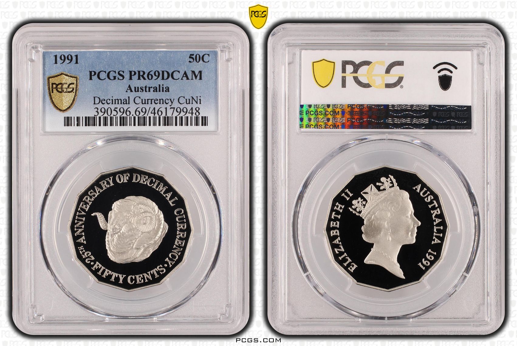 25th Ann. Decimal Currency, Fifty Cent, 1991, PCGS PR69DCAM