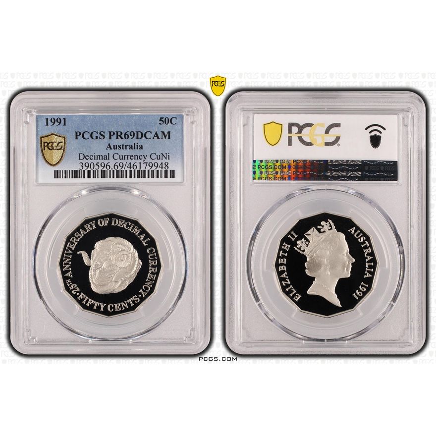 25th Ann. Decimal Currency, Fifty Cent, 1991, PCGS PR69DCAM