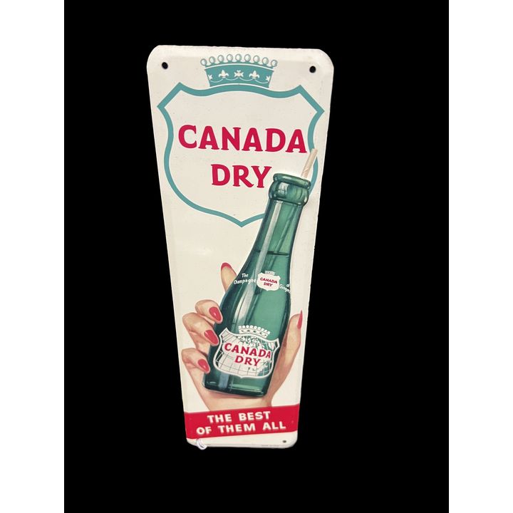 NOS Canada Dry Ginger Ale Tin Metal Door Push Soda Sign