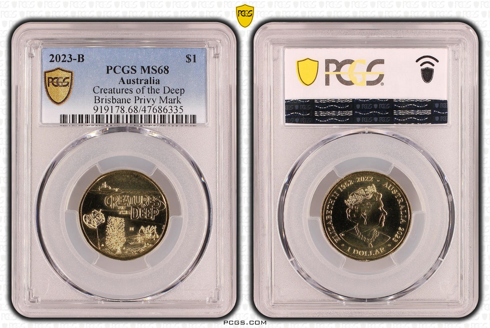 Creatures of the Deep Brisbane Privy Mark, One Dollar, 2023-B, PCGS MS68