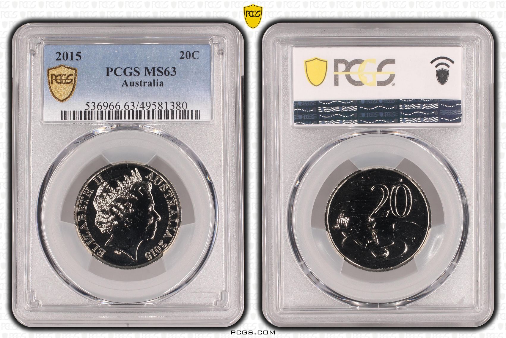 Elizabeth II, Twenty Cent, 2015, PCGS MS63