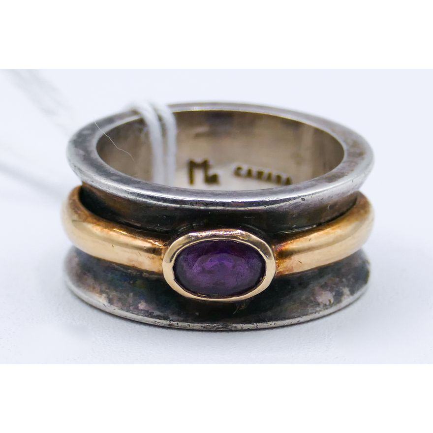 Men's 18k Sterling Amethyst Ring Size 9.5 - 12.5 Grams