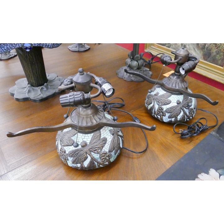 Pair Modern Dragonfly Mosaic Glass Lamp Bases- 12x15''