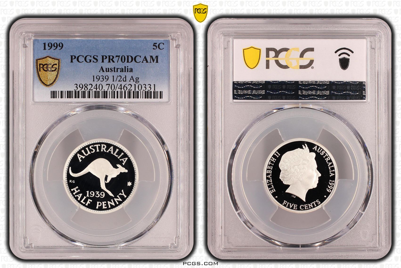 1939 1/2d Ag, Five Cent, 1999, PCGS PR70DCAM